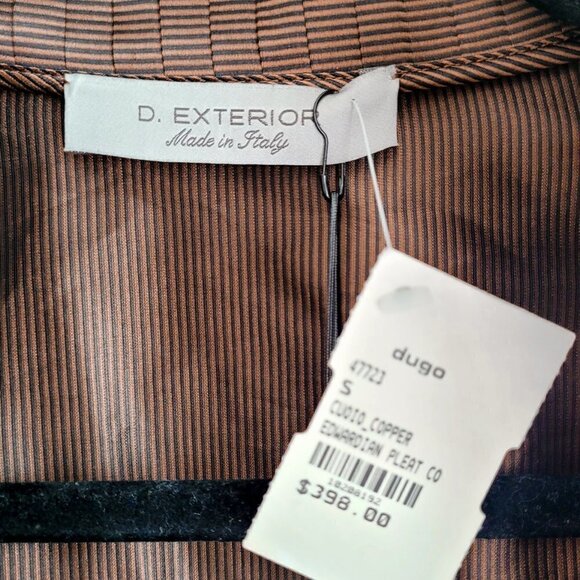 NWT D. Exterior Copper Brown Satin Edwardian Pleated Collar Button Down Shirt - Picture 8 of 14